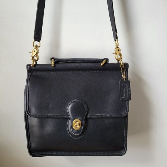 VINTAGE COACH WILLIS STATION BAG BLACK GENUINE LEATHER MEDIUM - Picture 1 of 16